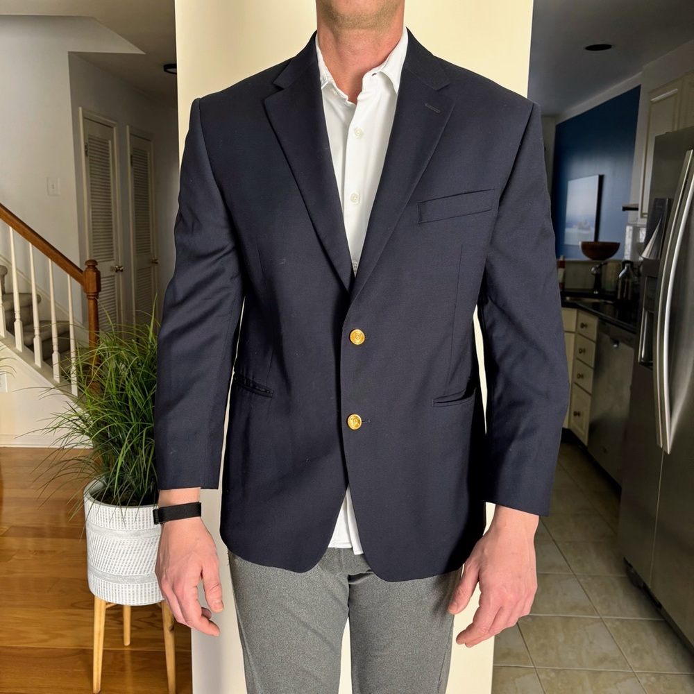 Lauren Ralph Lauren dark navy blue blazer sport coat with gold accents